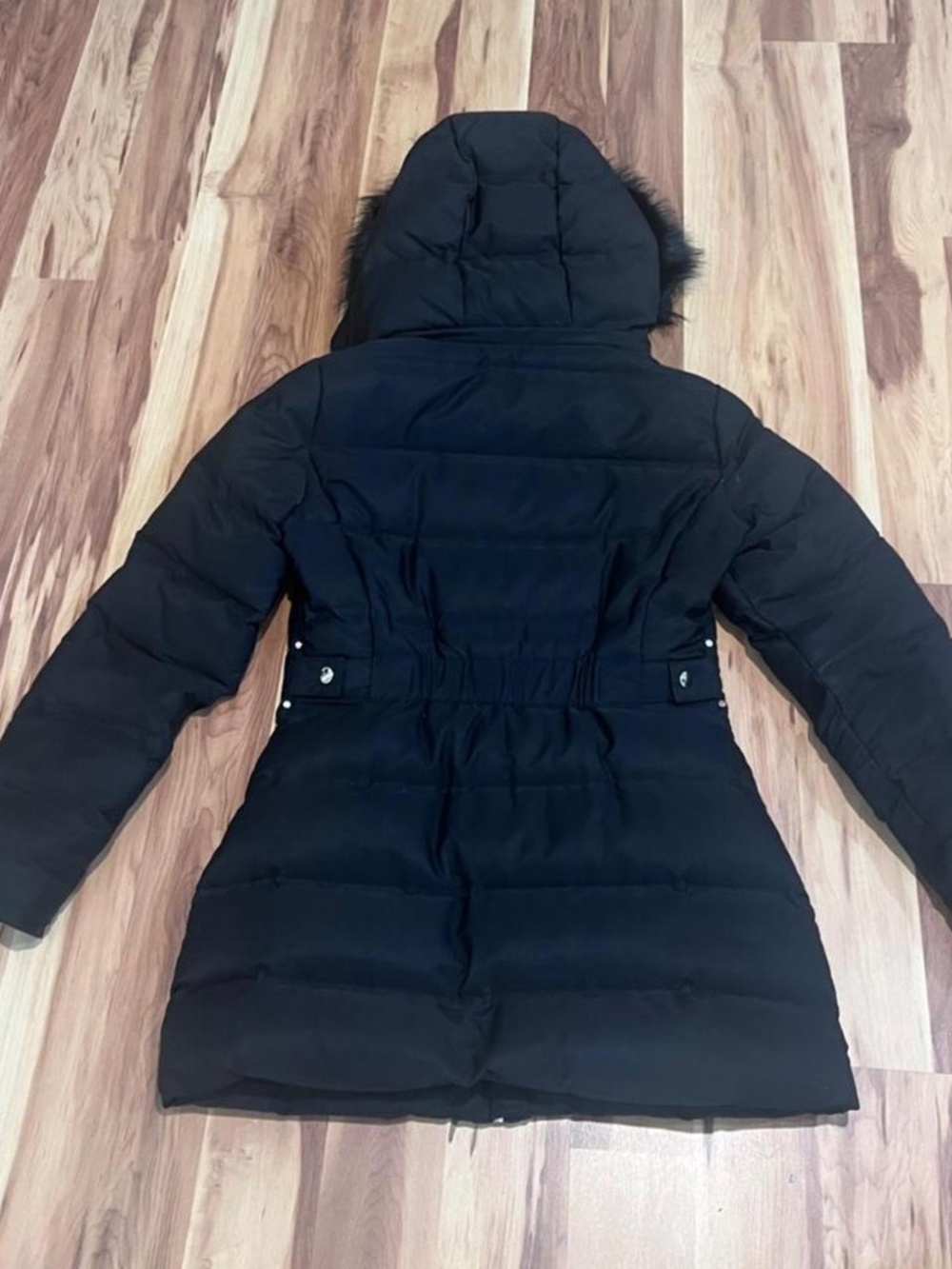 ZARA Black Down Puffer Coat Size Small Removable Faux Fur & Hood Winter - Picture 4 of 7